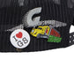 The GODSPEED Gs Forever Hat Black features black mesh and comes with three pins: a silver "G," a white "I ♥ GS" badge, and a yellow truck reading "Midwest Trucker." This limited edition accessory adds standout style.