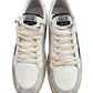 Golden Goose GMF00117 Ball Star Net LT Silver/Black sneakers feature a black leather star, beige laces, gray toe detailing, and slightly scuffed rubber soles. "Made in Italy" is displayed on the tongue along with the brand logo.