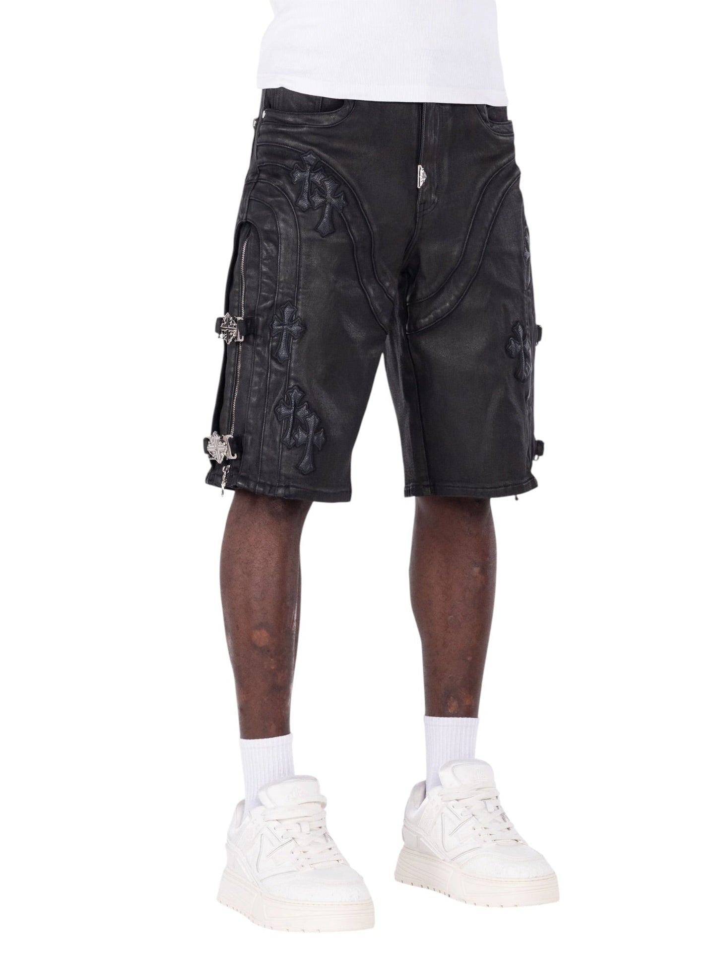 Guapi All Black Cross Buckle Shorts