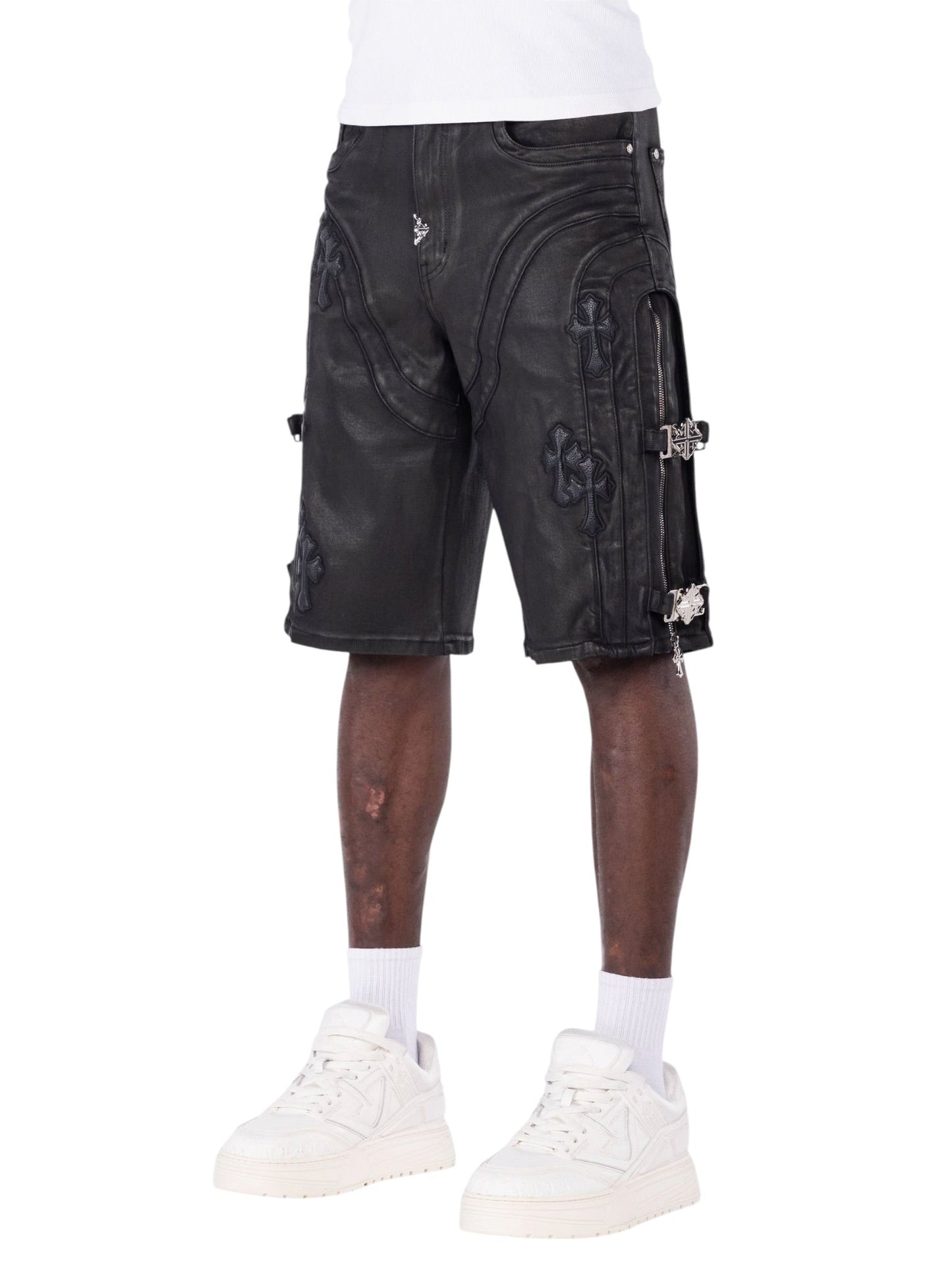 Guapi All Black Cross Buckle Shorts