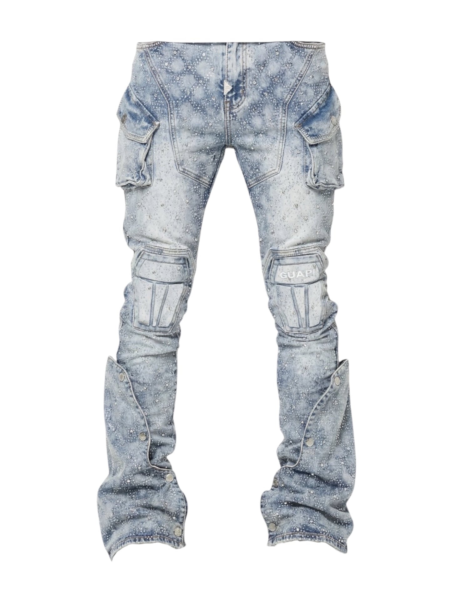 Guapi Aqua Blue Coffin Arc Embellished Denim
