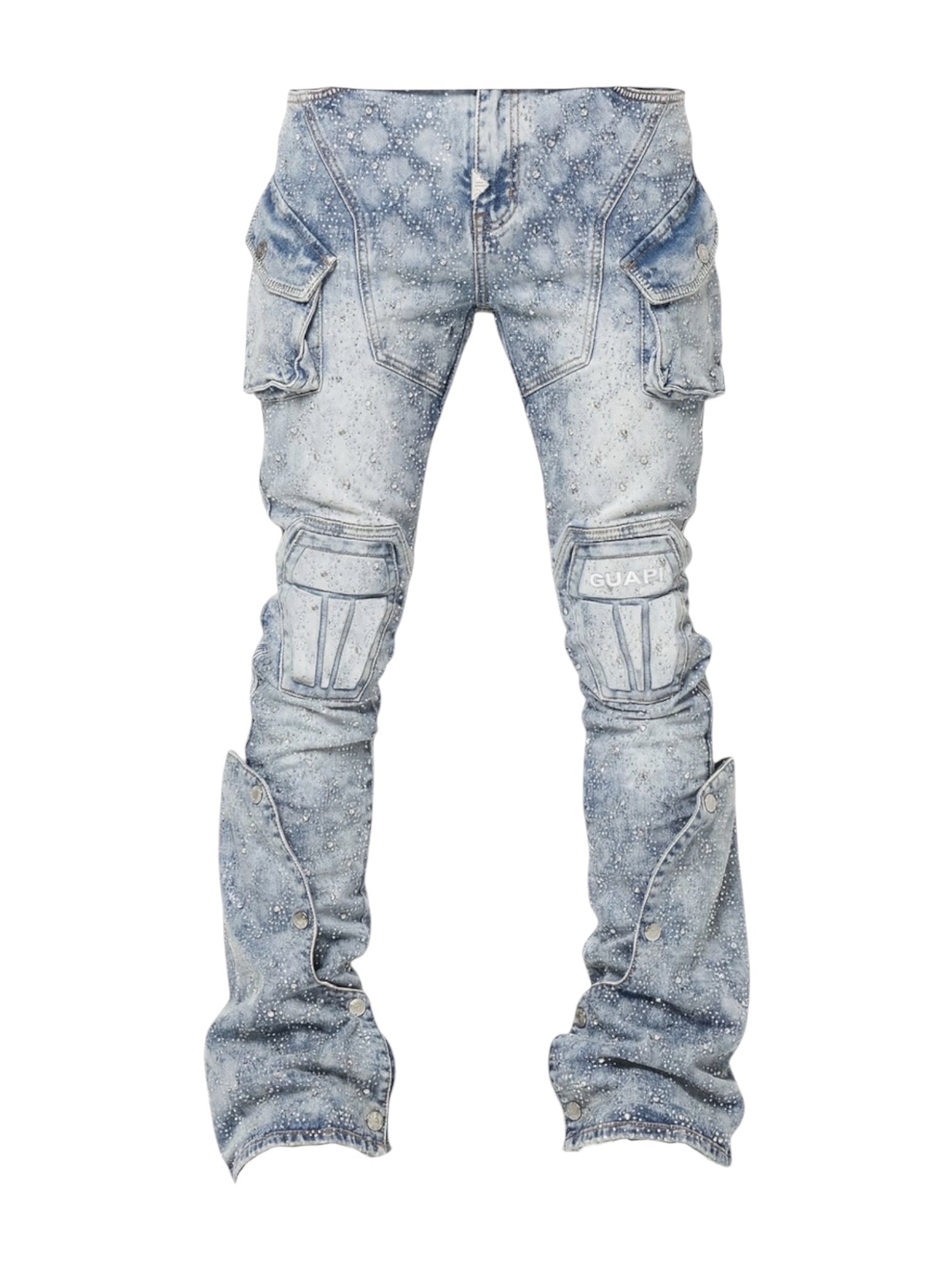 Guapi Aqua Blue Coffin Arc Embellished Denim