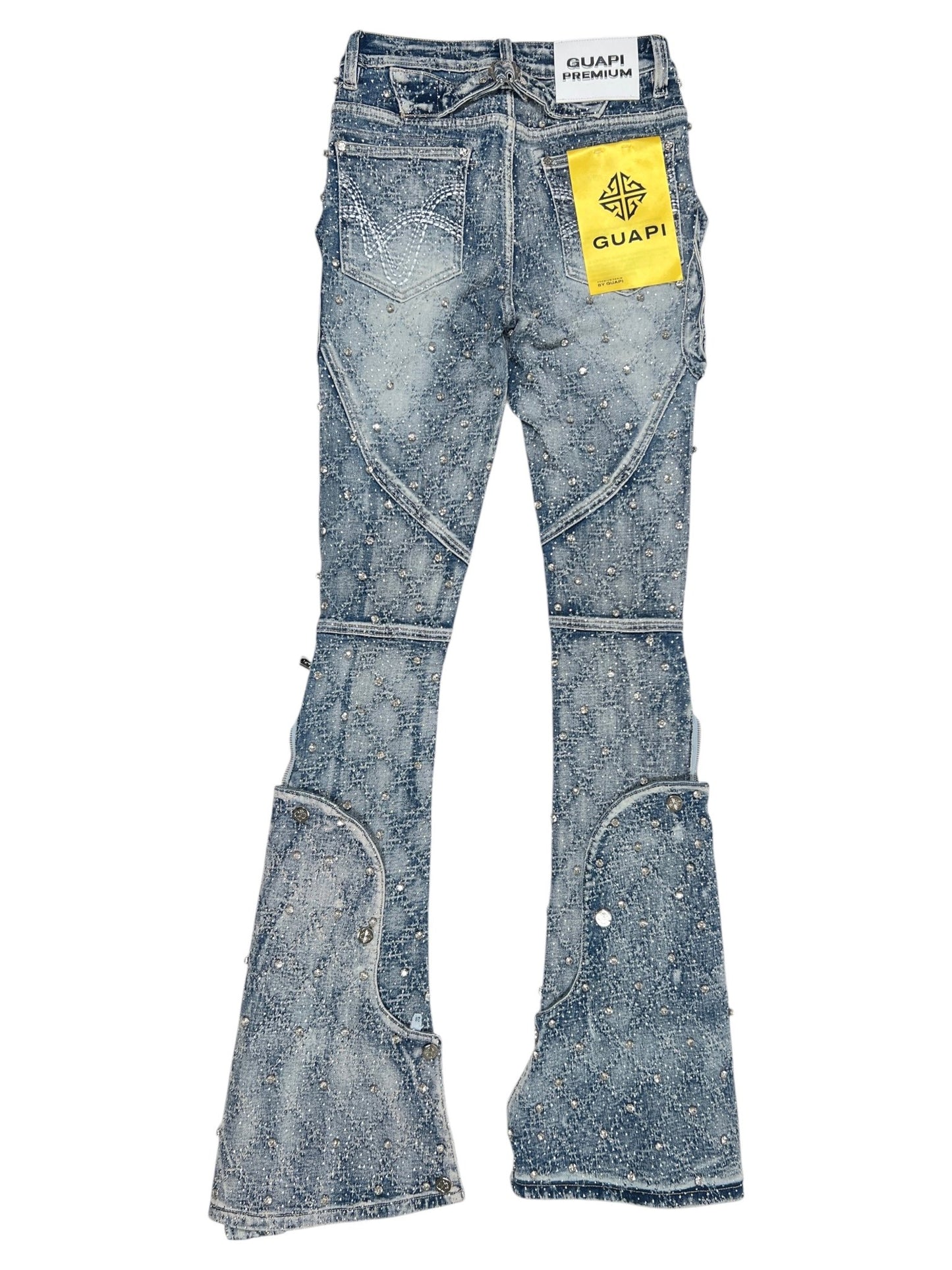 Guapi Aqua Blue Coffin Arc Embellished Denim