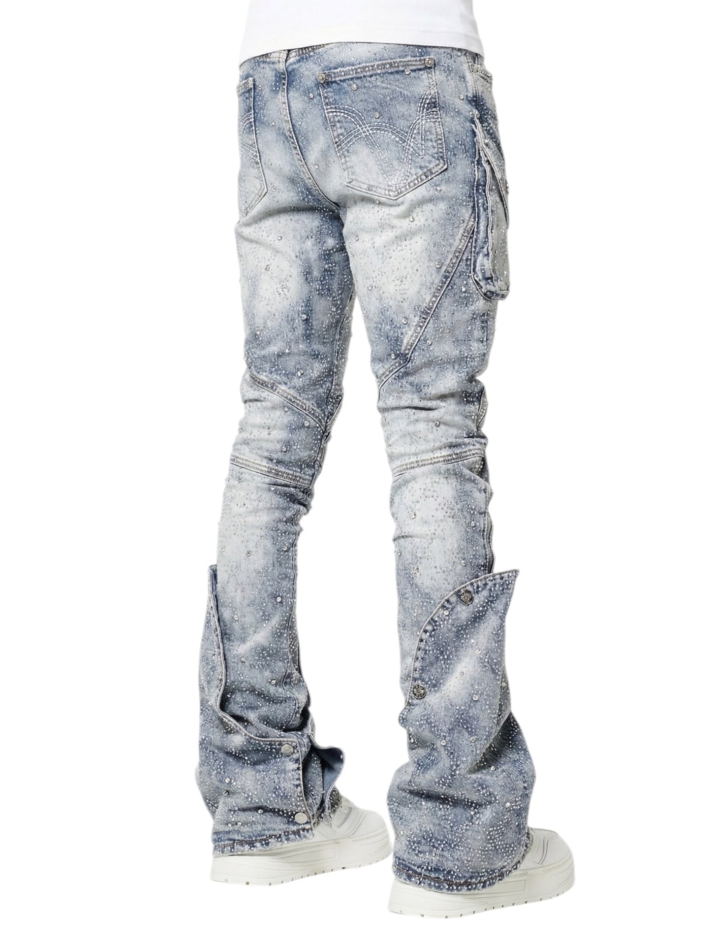 Guapi Aqua Blue Coffin Arc Embellished Denim