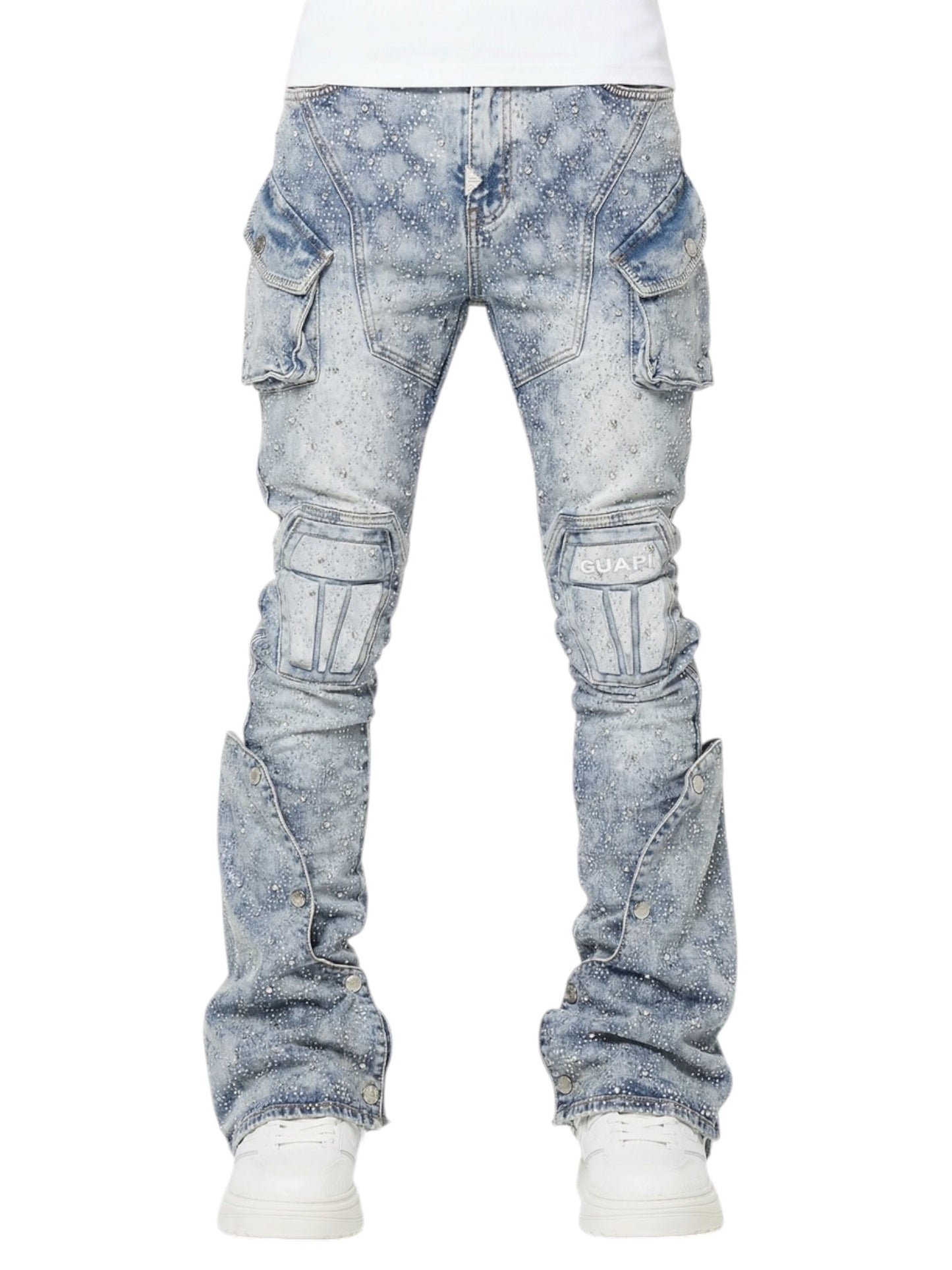 Guapi Aqua Blue Coffin Arc Embellished Denim