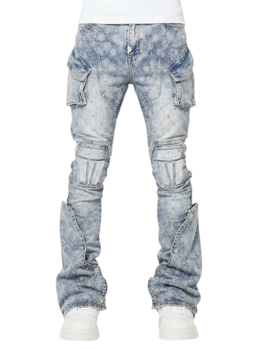 Guapi Aqua Blue Coffin Arc Embellished Denim
