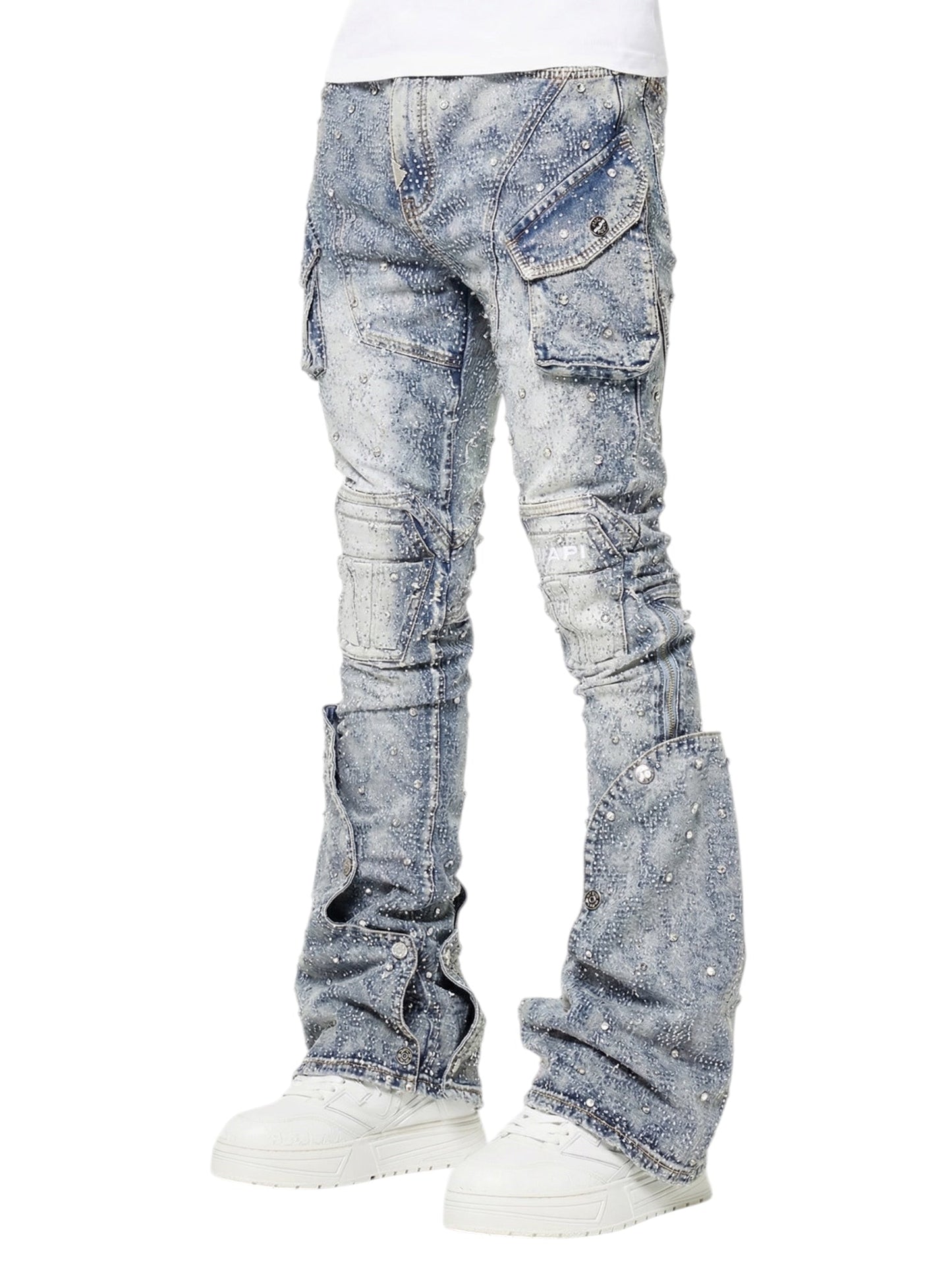 Guapi Aqua Blue Coffin Arc Embellished Denim