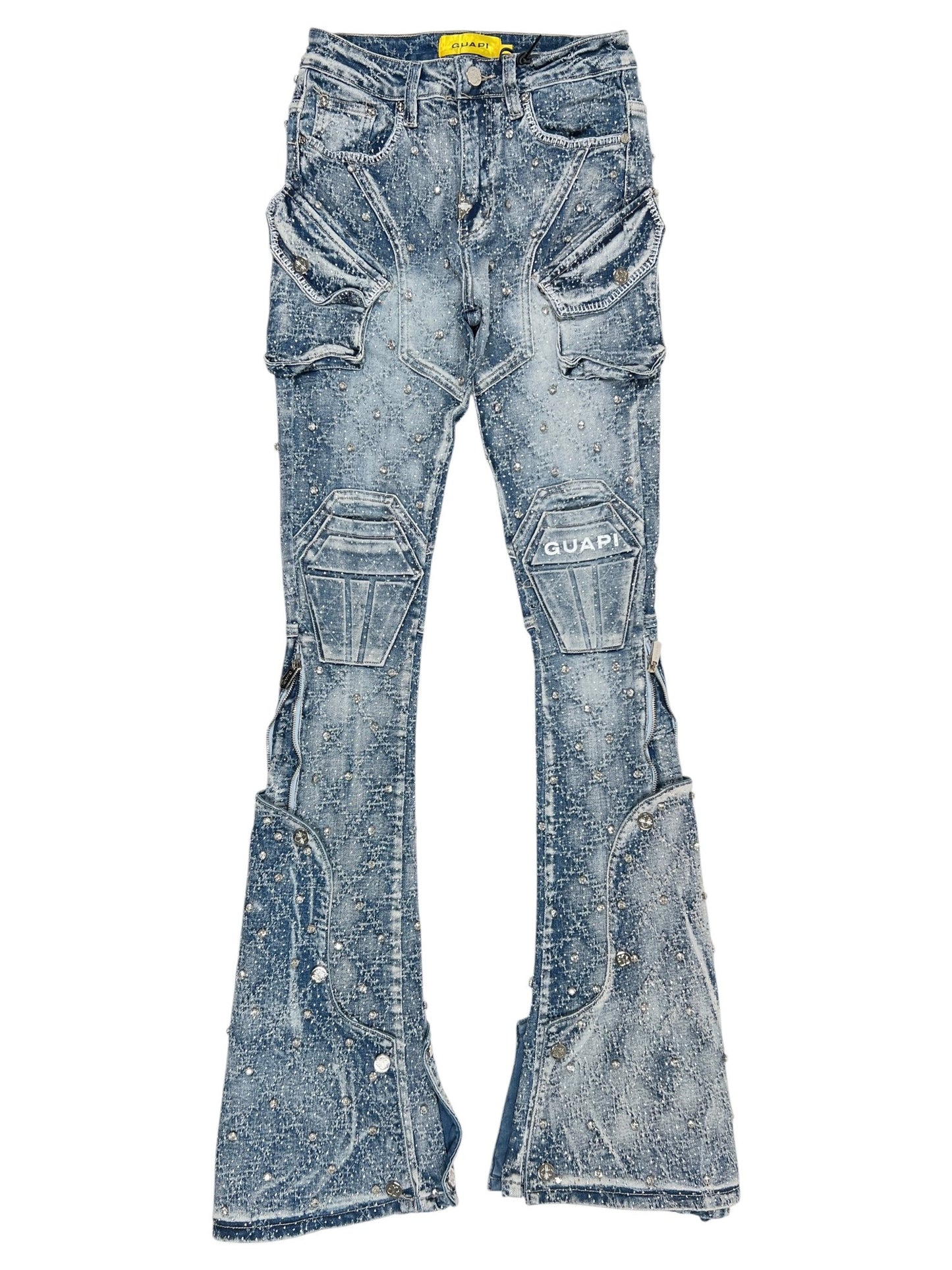Guapi Aqua Blue Coffin Arc Embellished Denim
