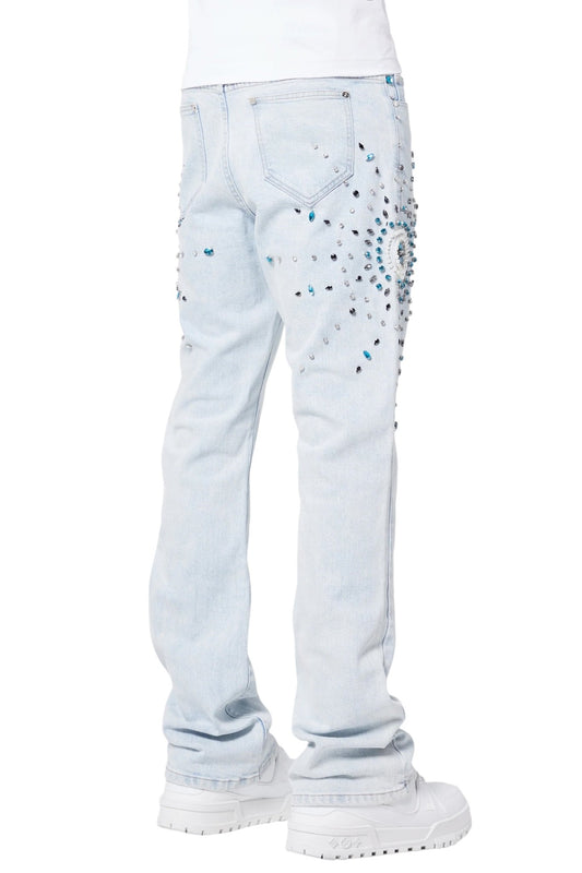 Guapi Aqua Blue Embellished Flared Denim