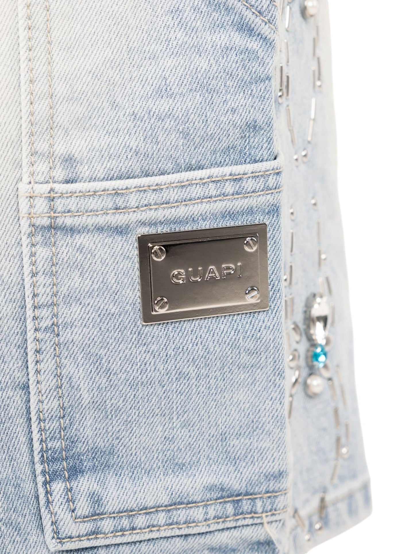 Guapi Aqua Blue Spider Denim Shorts