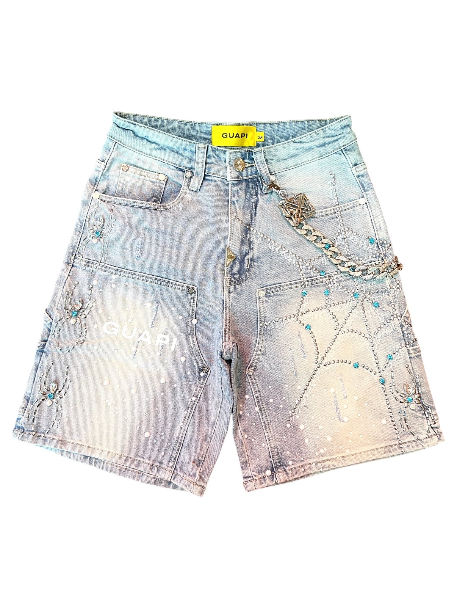Guapi Aqua Blue Spider Denim Shorts