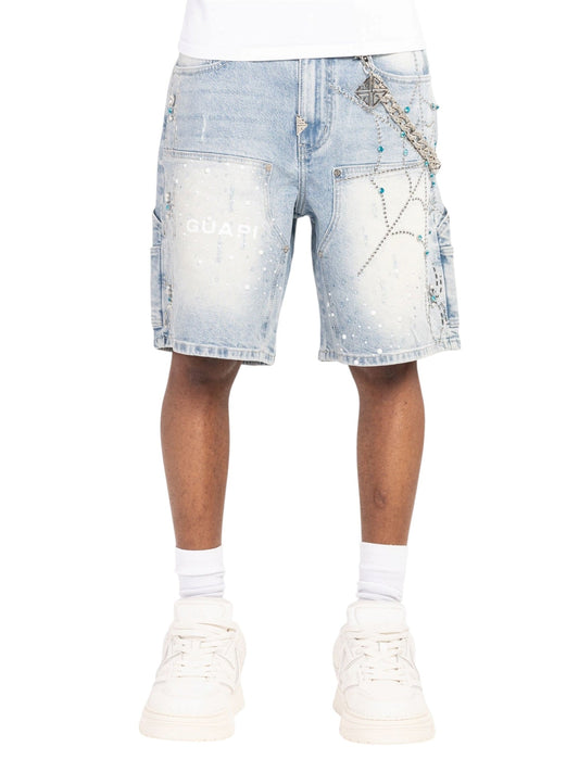 Guapi Aqua Blue Spider Denim Shorts