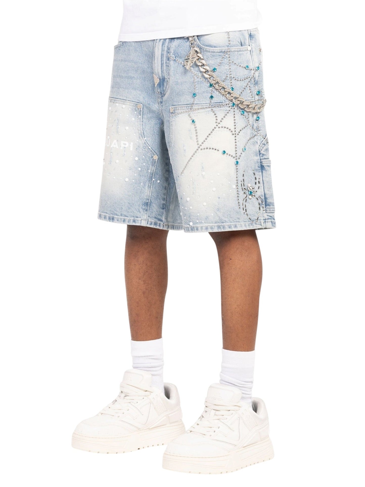 Guapi Aqua Blue Spider Denim Shorts