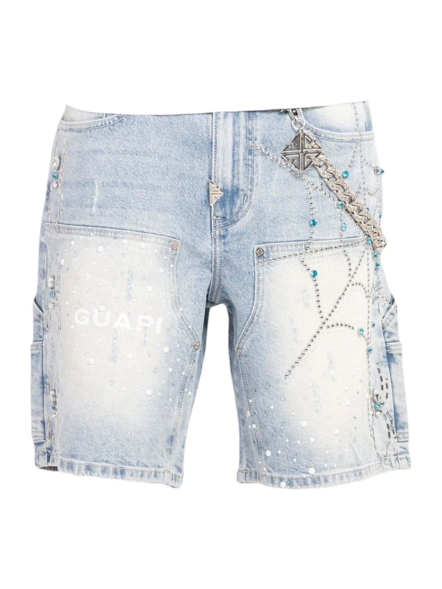 Guapi Aqua Blue Spider Denim Shorts