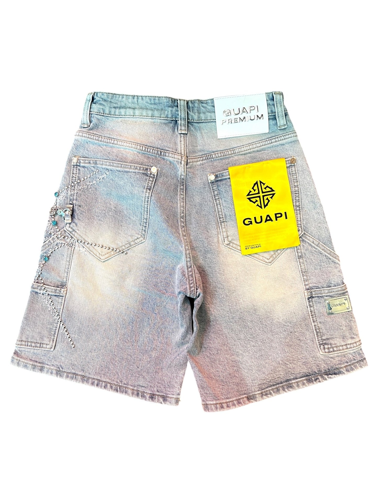 Guapi Aqua Blue Spider Denim Shorts