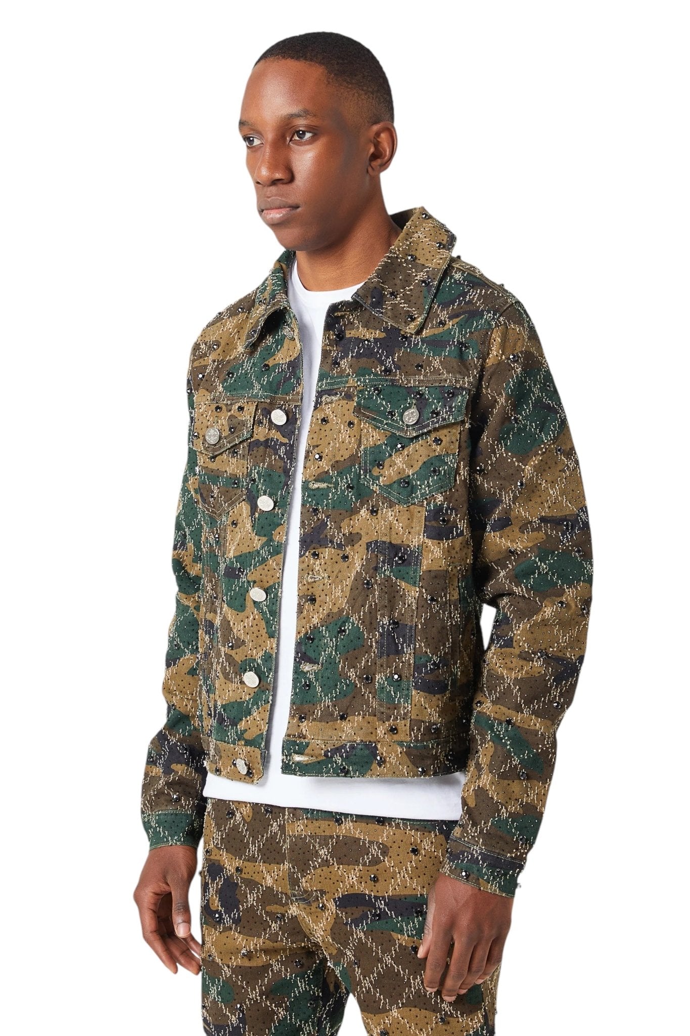 Guapi Camo Embellished Denim Jacket