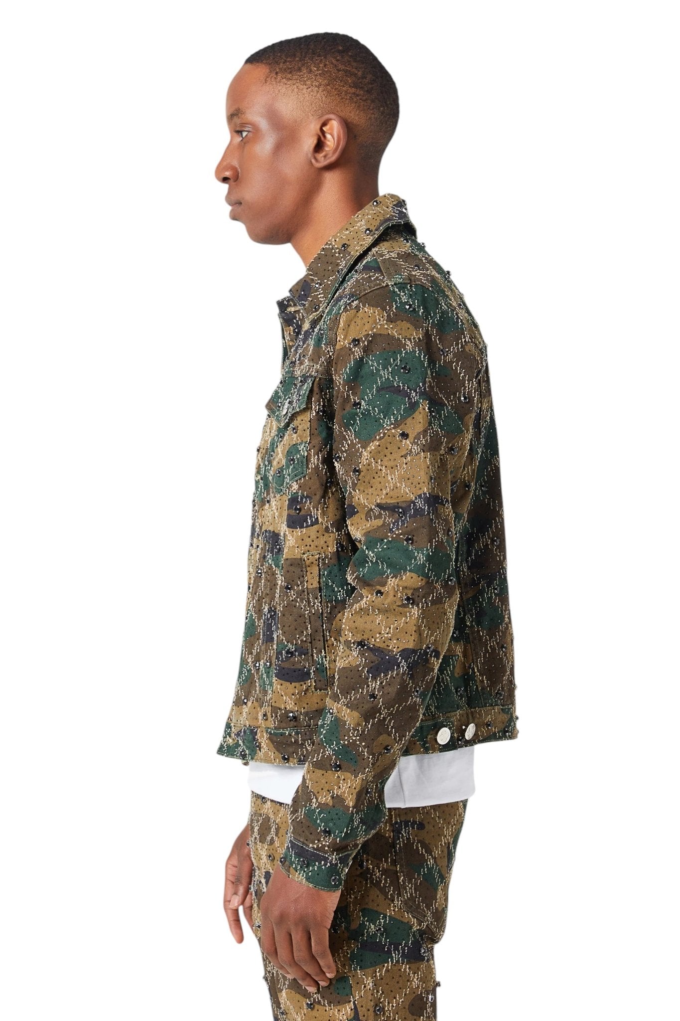 Guapi Camo Embellished Denim Jacket