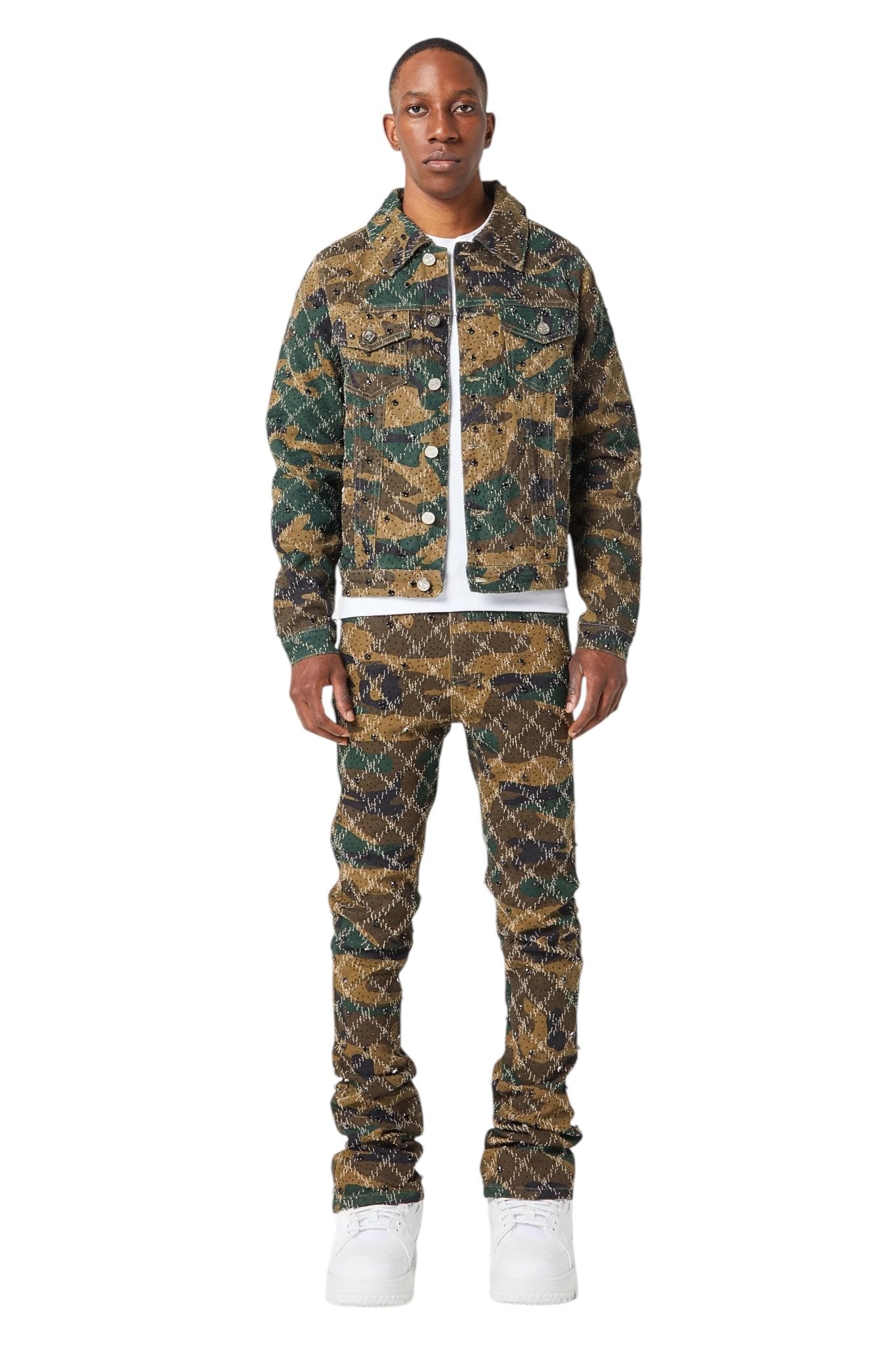 Guapi Camo Embellished Denim Jacket