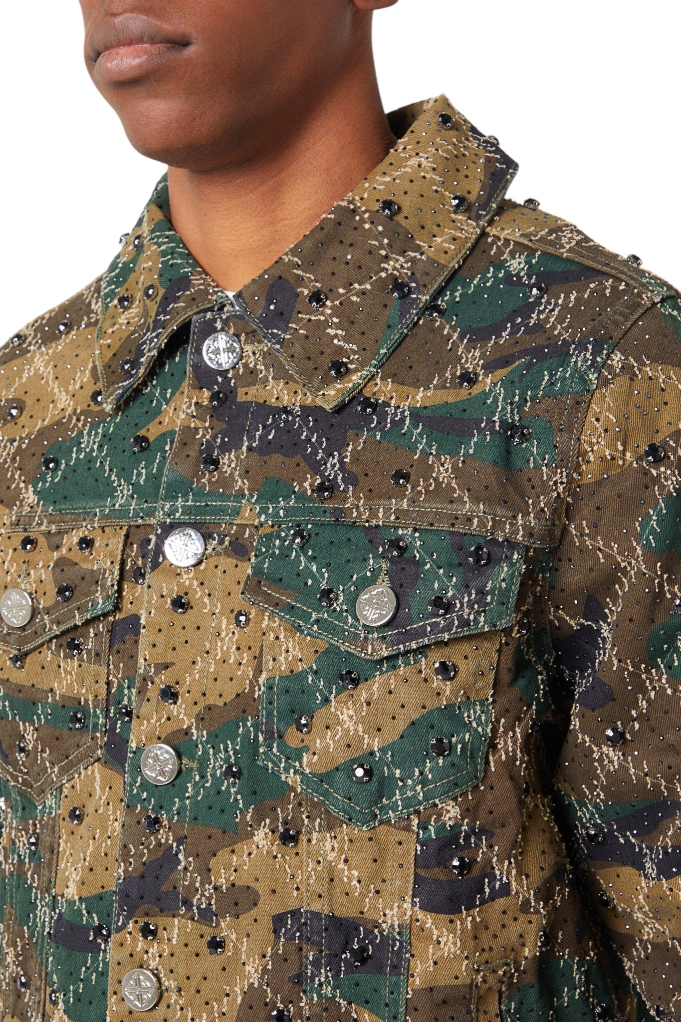 Guapi Camo Embellished Denim Jacket