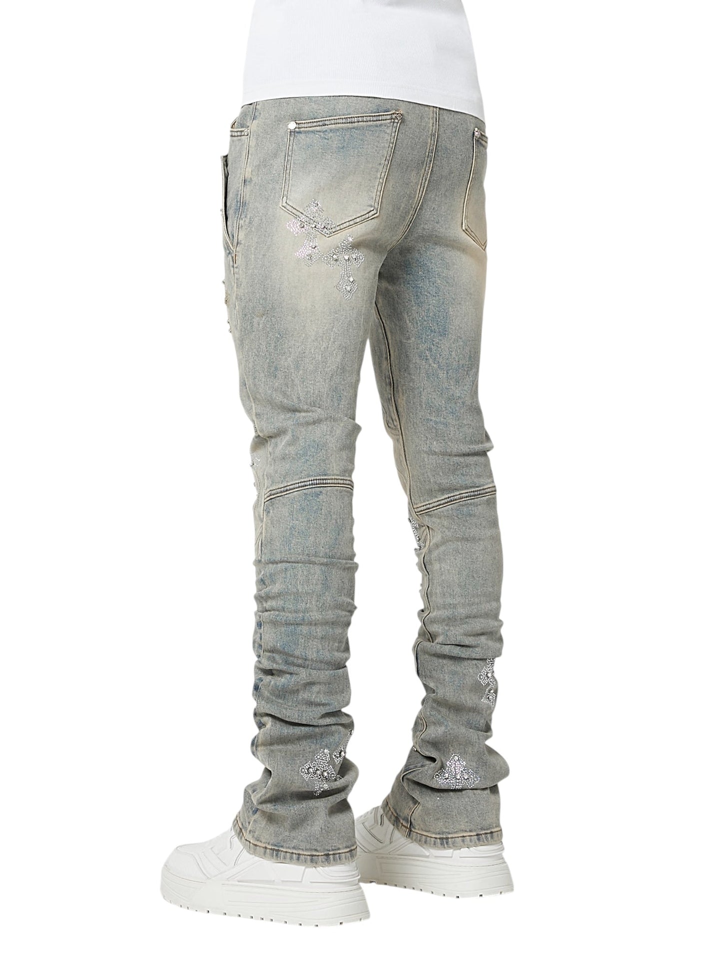 Guapi Faded Cross Denim Jeans Grey
