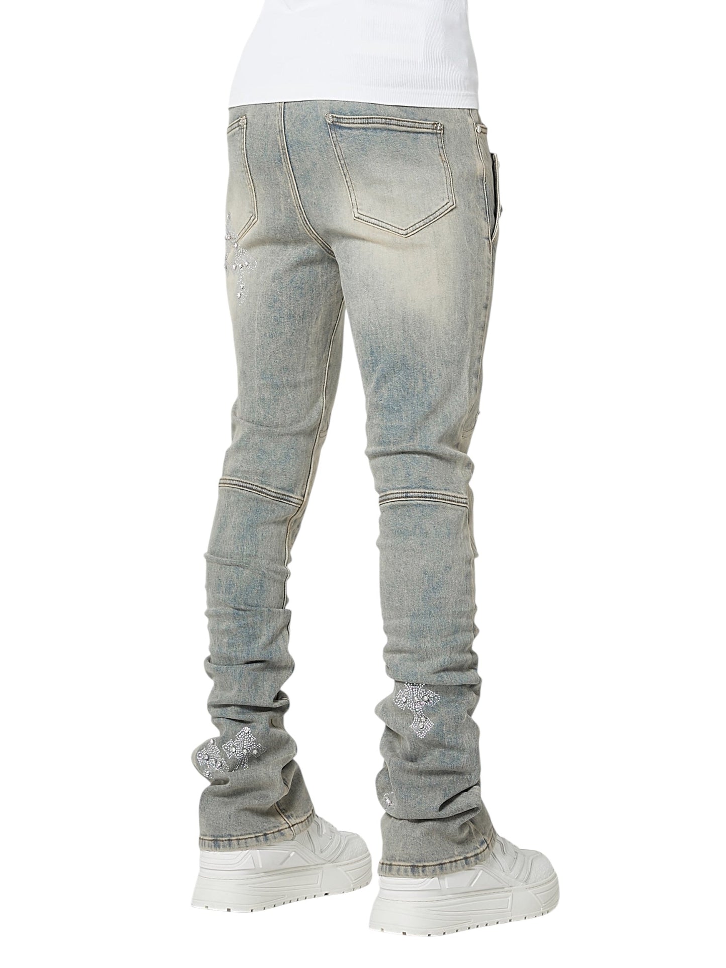 Guapi Faded Cross Denim Jeans Grey