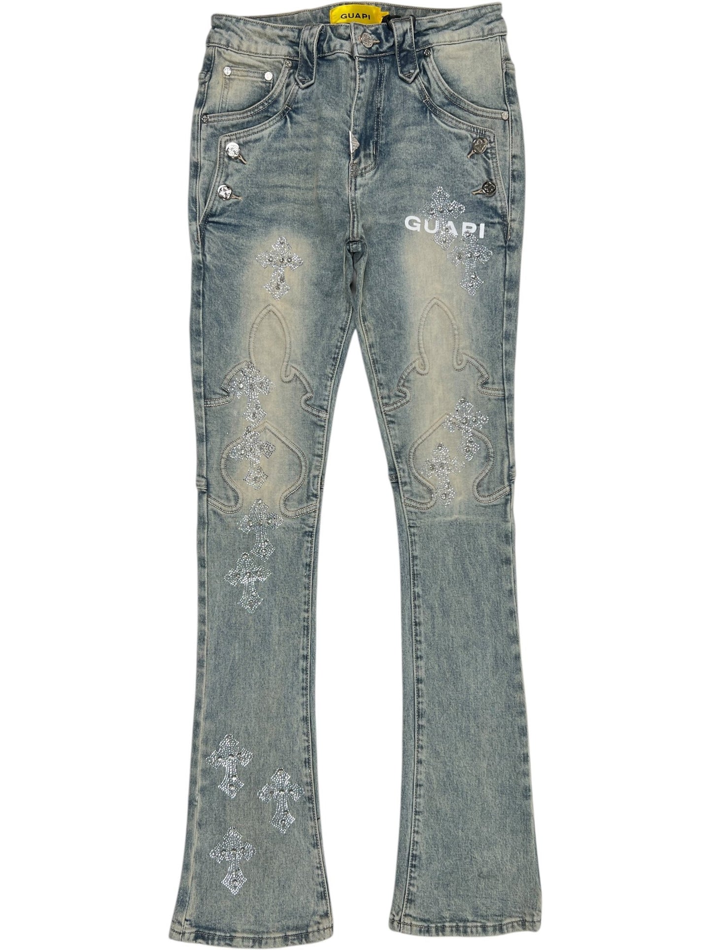 Guapi Faded Cross Denim Jeans Grey
