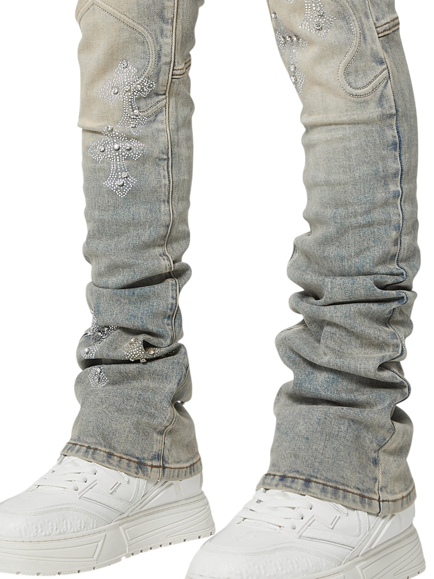 Guapi Faded Cross Denim Jeans Grey