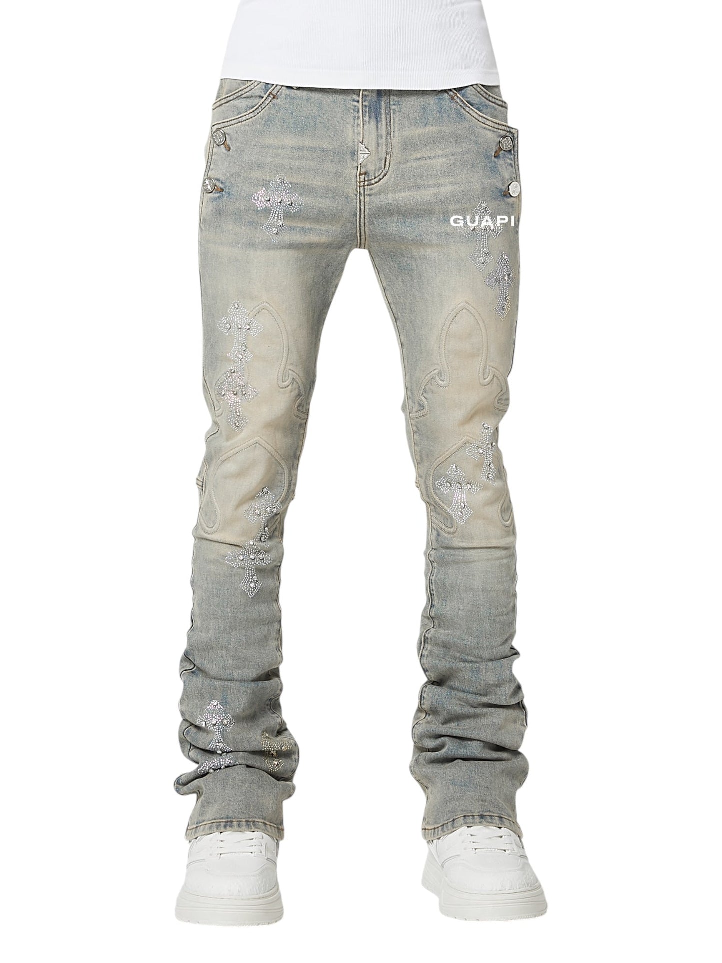 Guapi Faded Cross Denim Jeans Grey