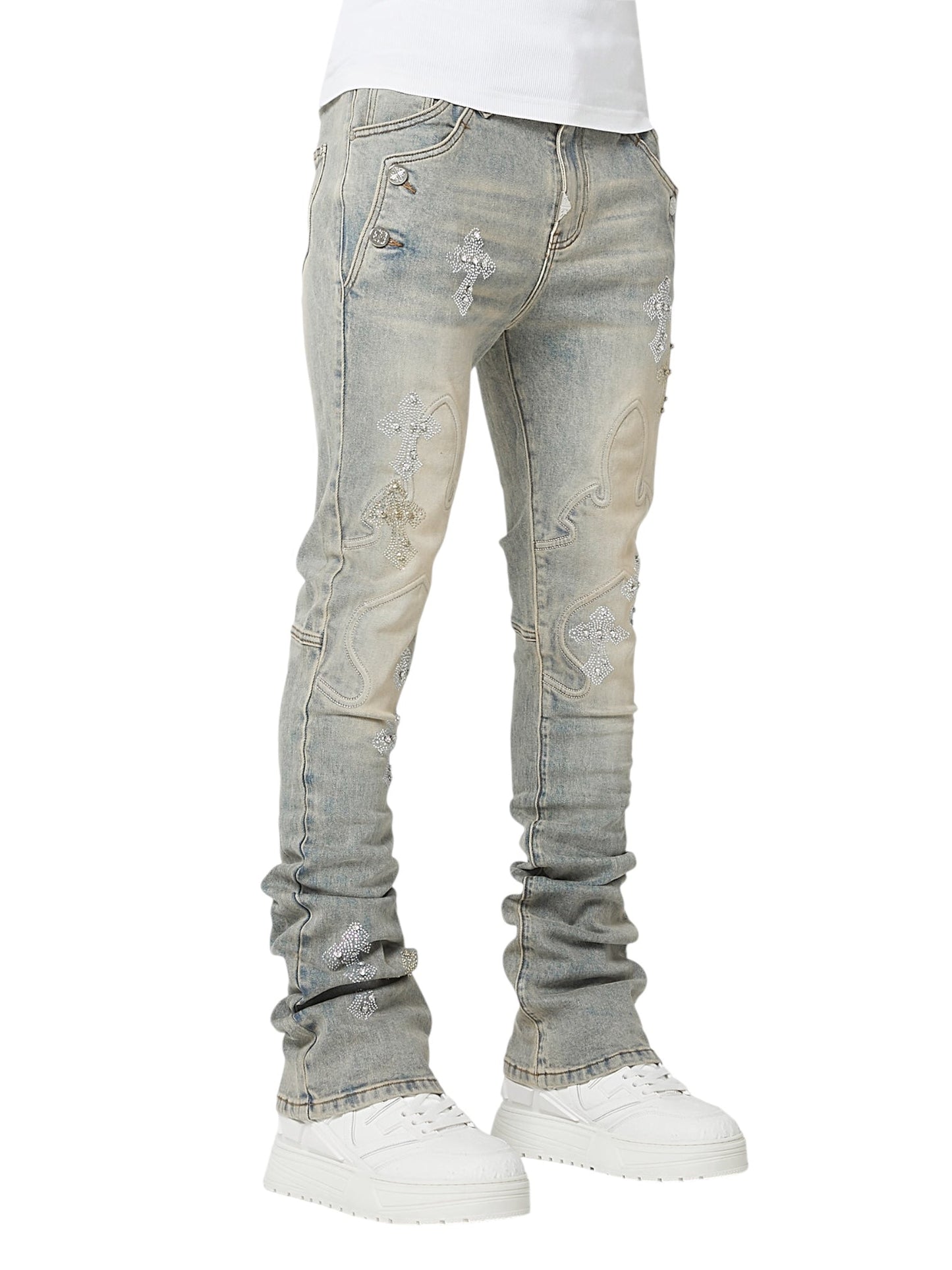 Guapi Faded Cross Denim Jeans Grey