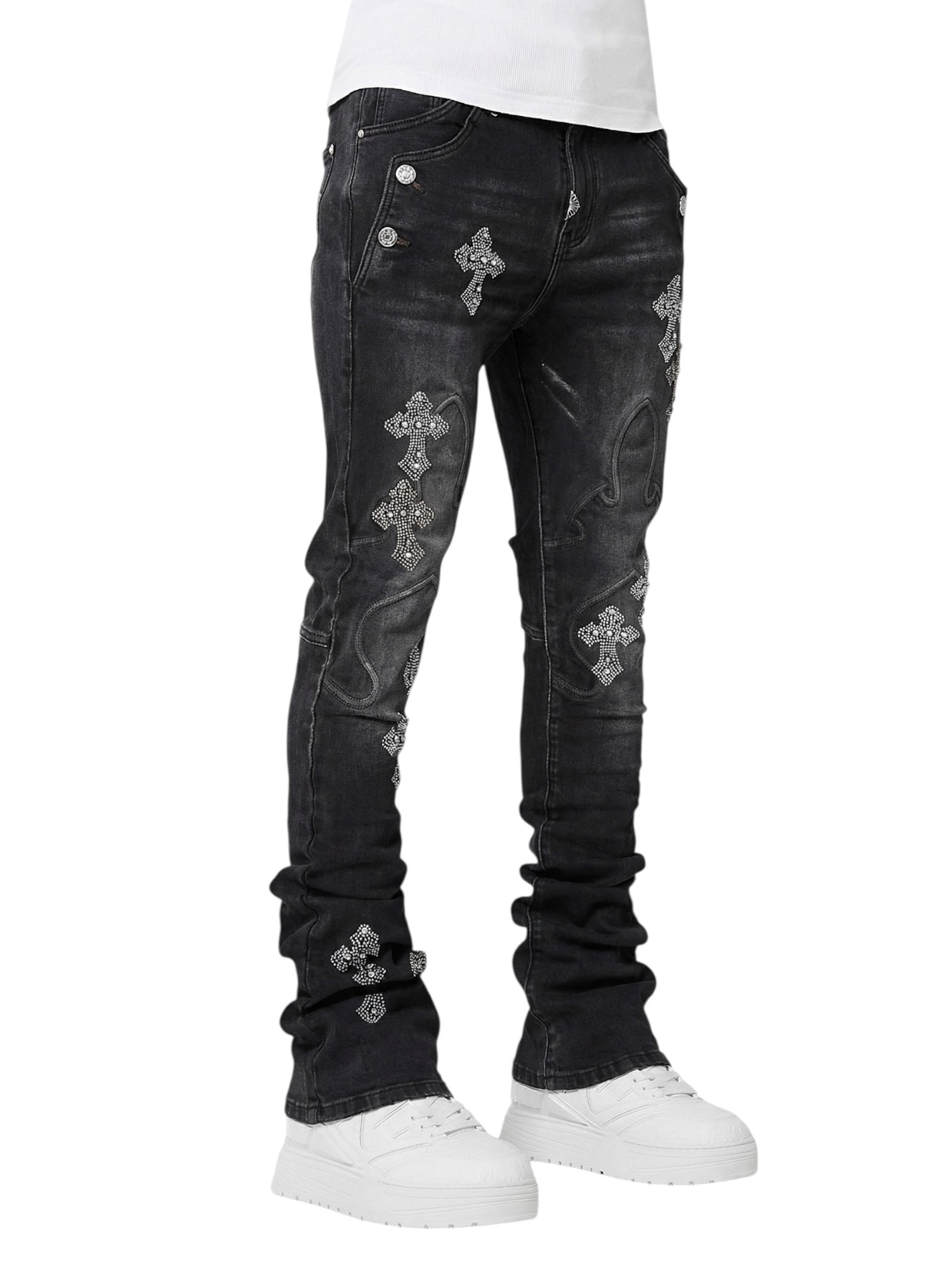 Guapi Obsidian Black Faded Cross Denim Jeans - Probus