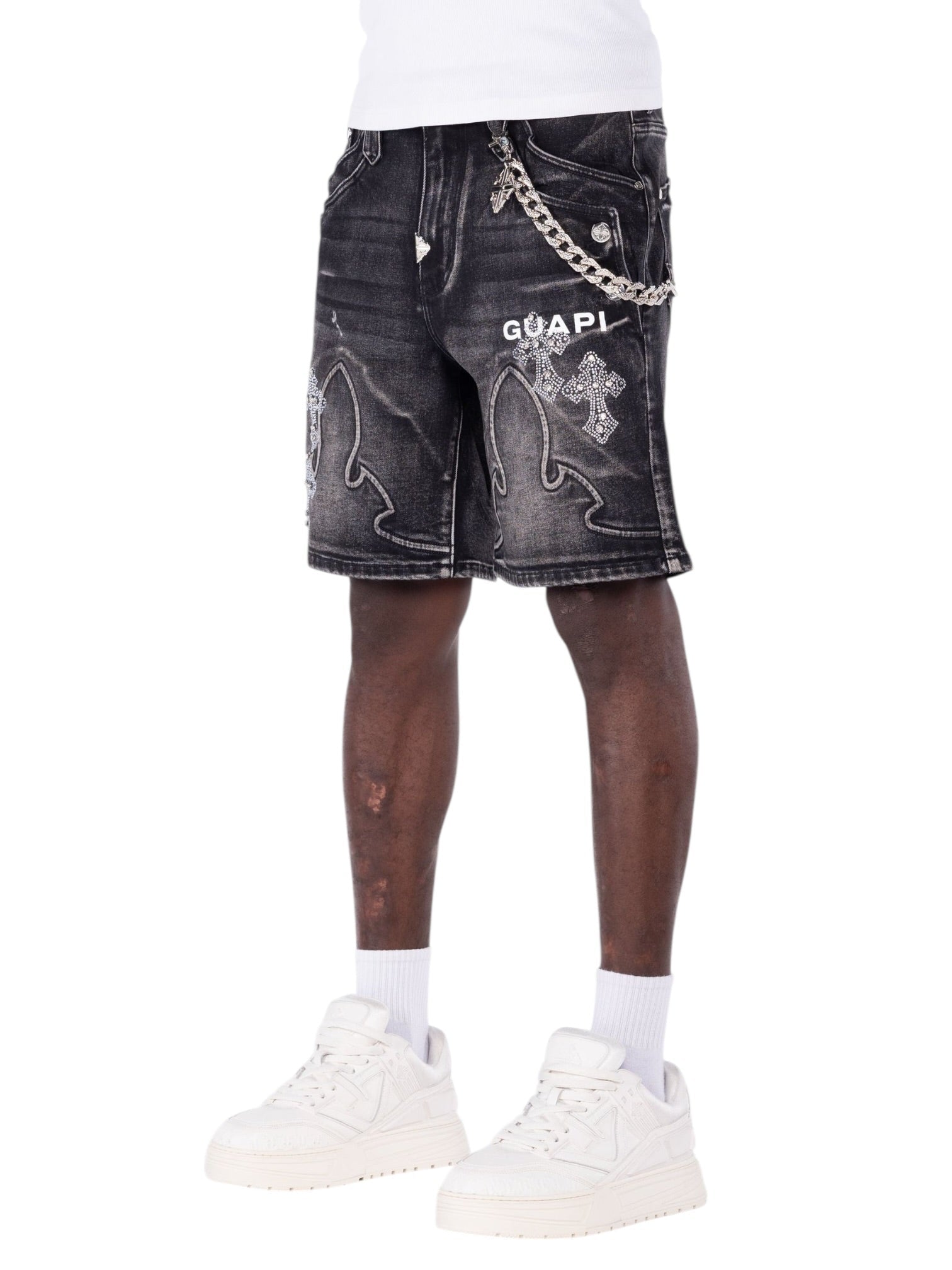 Guapi Obsidian Black Faded Cross Denim Shorts - Probus