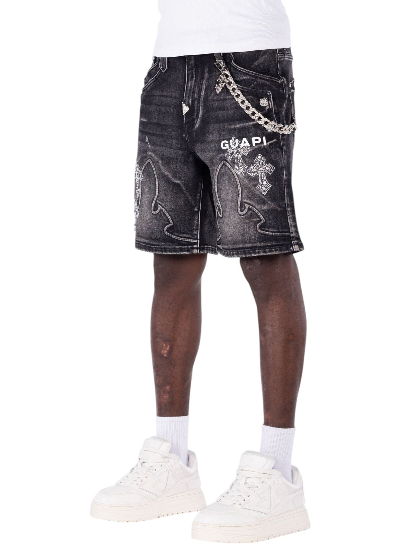 Guapi Obsidian Black Faded Cross Denim Shorts