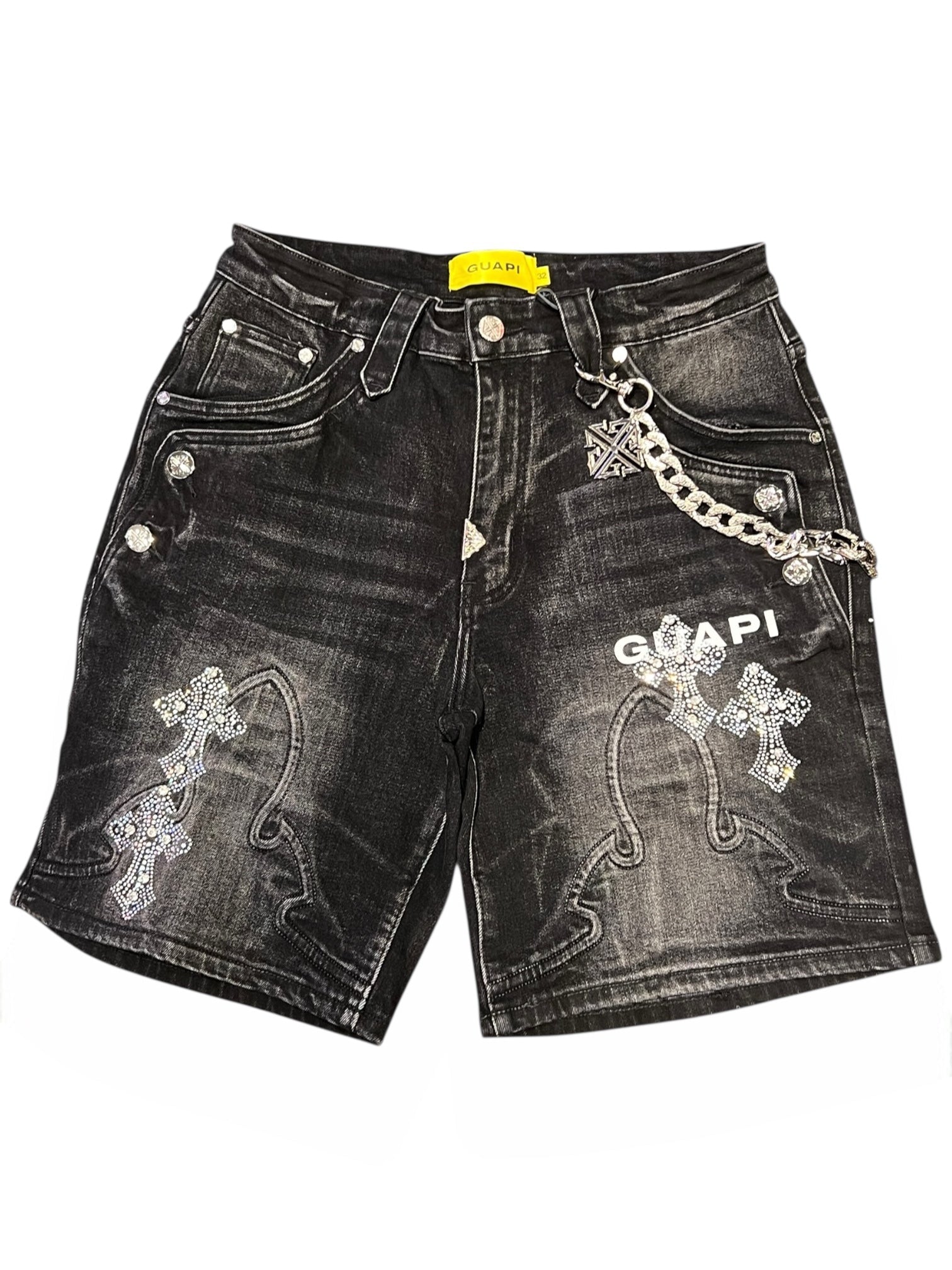 Guapi Obsidian Black Faded Cross Denim Shorts