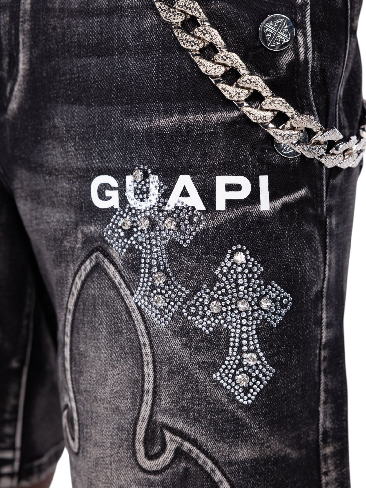 Guapi Obsidian Black Faded Cross Denim Shorts - Probus