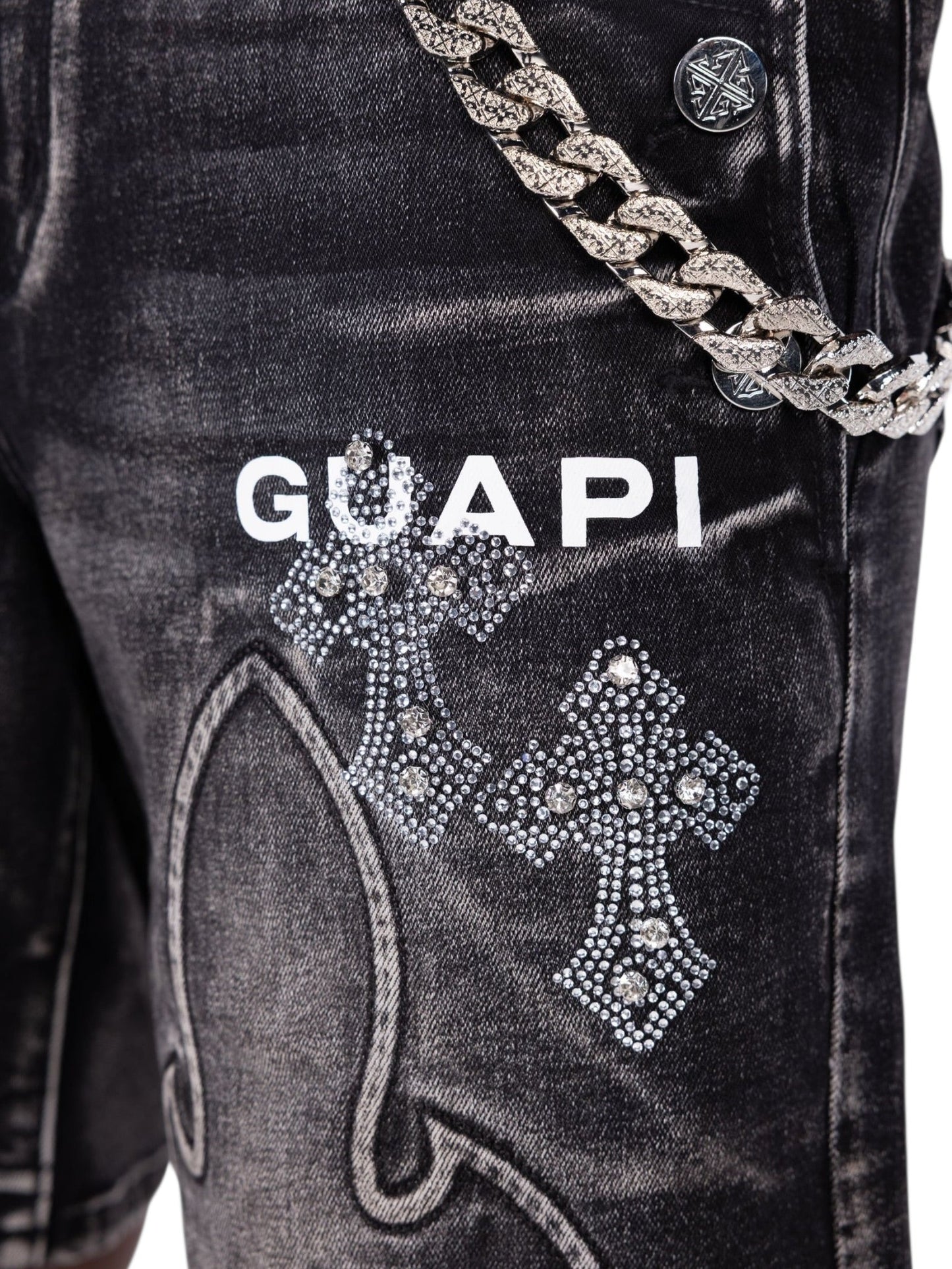 Guapi Obsidian Black Faded Cross Denim Shorts