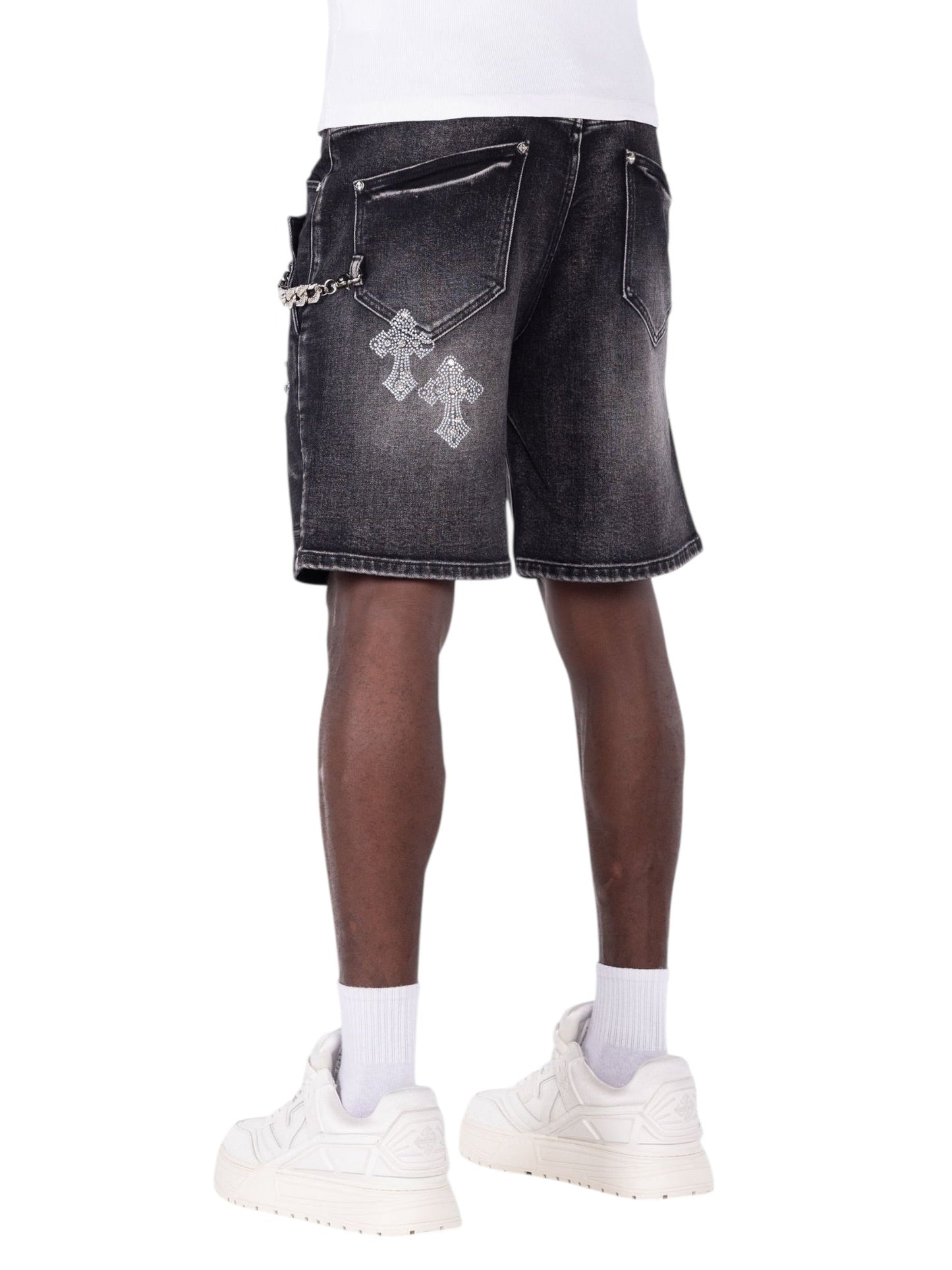 Guapi Obsidian Black Faded Cross Denim Shorts
