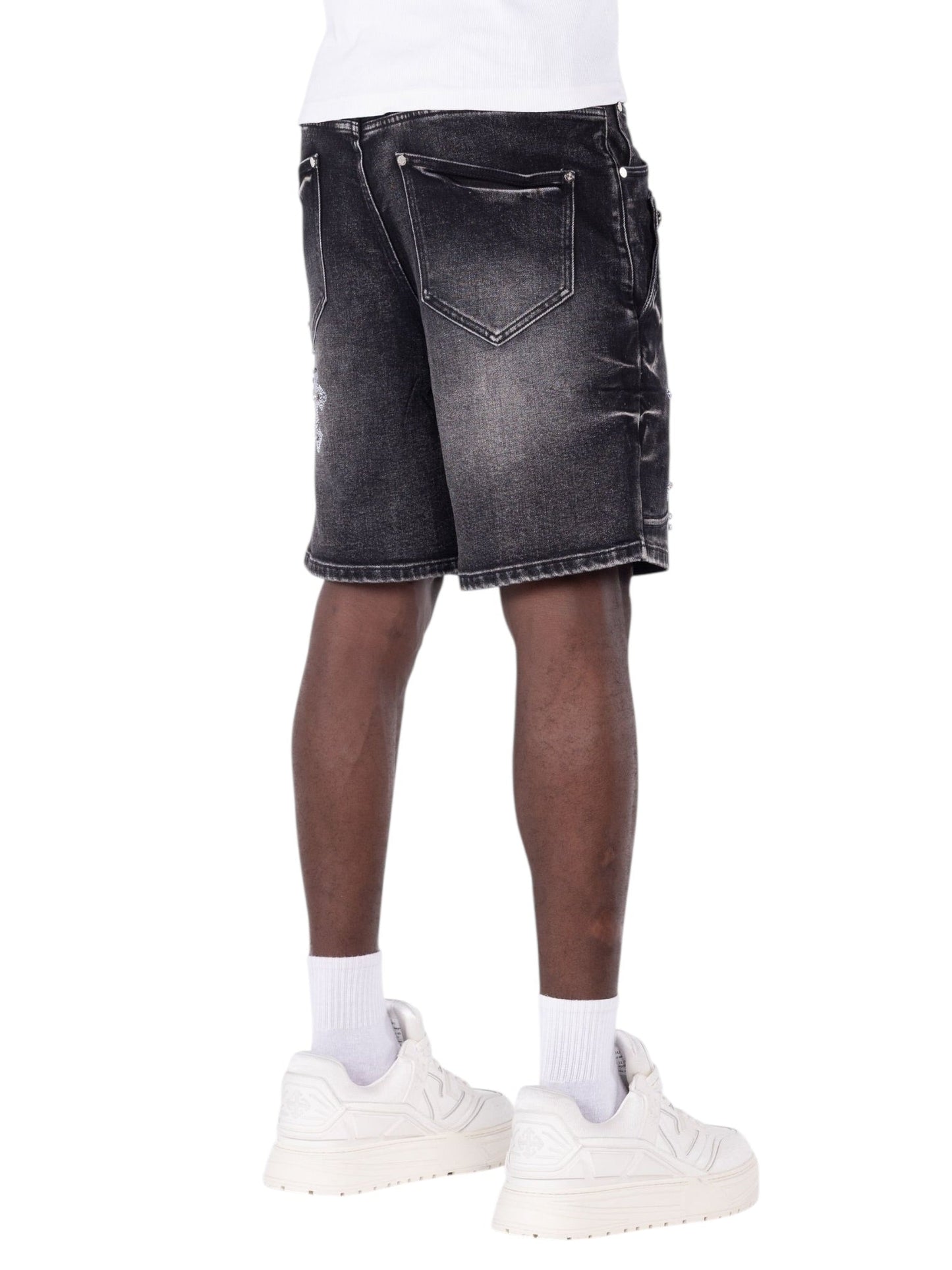 Guapi Obsidian Black Faded Cross Denim Shorts