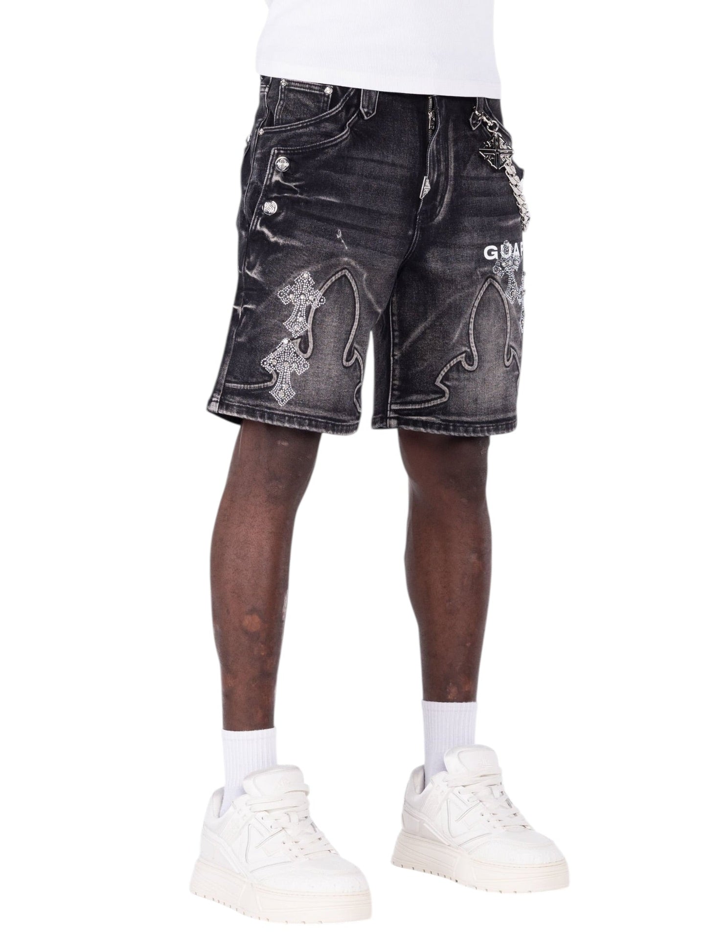 Guapi Obsidian Black Faded Cross Denim Shorts
