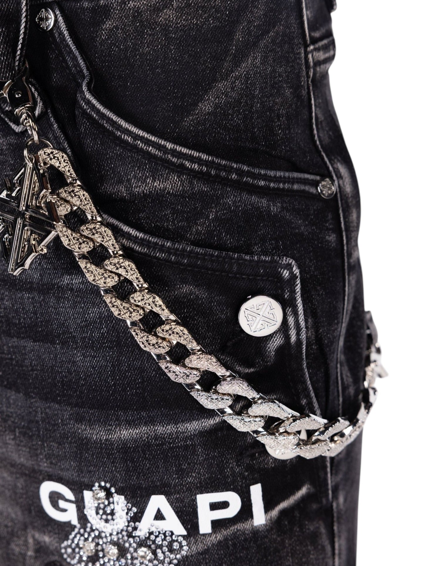 Guapi Obsidian Black Faded Cross Denim Shorts