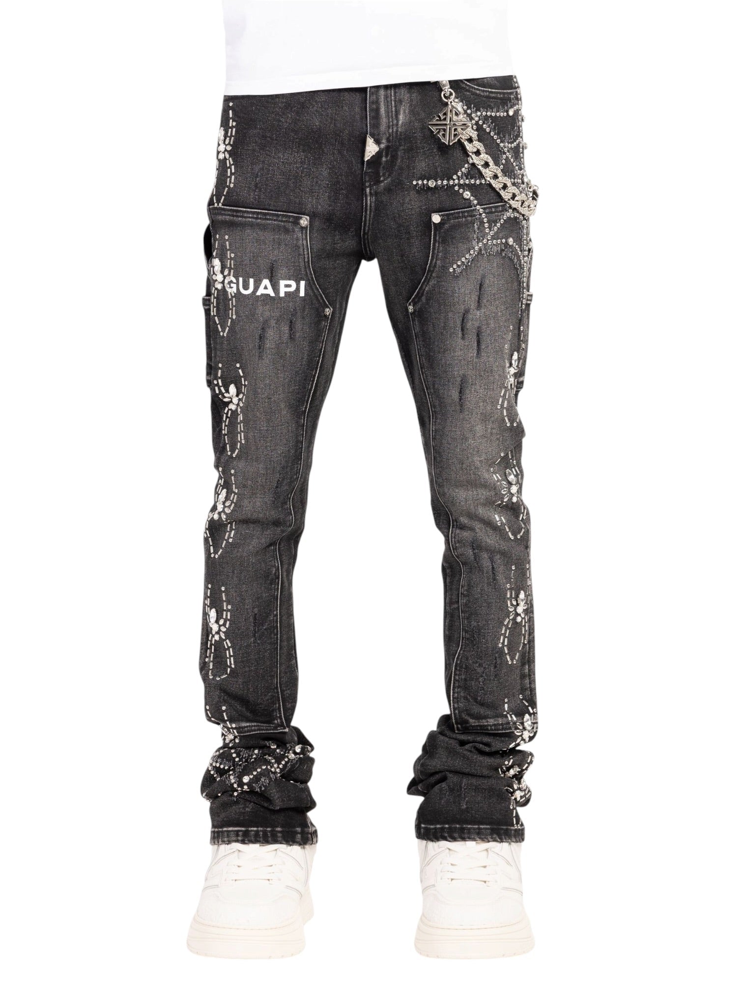 パンツ GuapiObsidian Black Icon Embellished Guapi Men's Black Icon Embellished Denim Pant