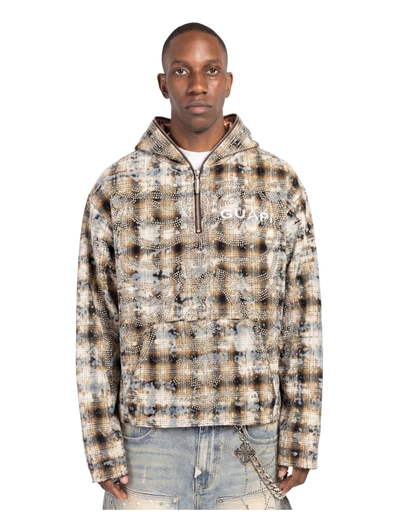 Probus Guapi Sand Brown Skeleton Half Zip Hoodie Guapi Sand Brown Skeleton Half Zip Hoodie BROWN