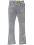 Guapi Smoke Grey Distressed Cross Denim jeans by GUAPI feature a gray, textured straight-leg fit with "GUAPI" branding on the right leg and left pocket, plus a decorative chain on the belt loop.