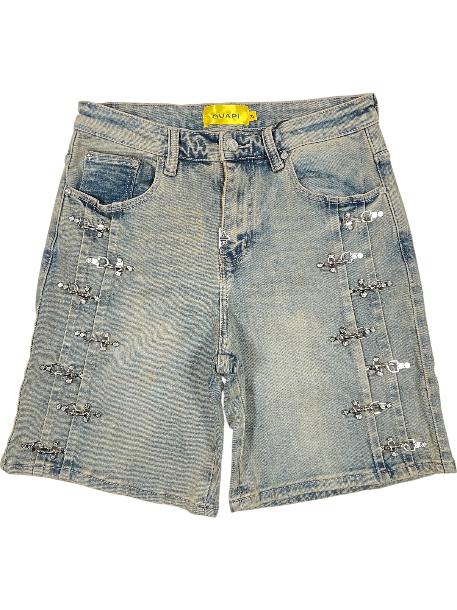 Guapi Vintage Blue Aviation Clasp Denim Shorts