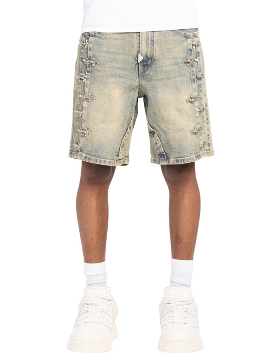 Guapi Vintage Blue Aviation Clasp Denim Shorts