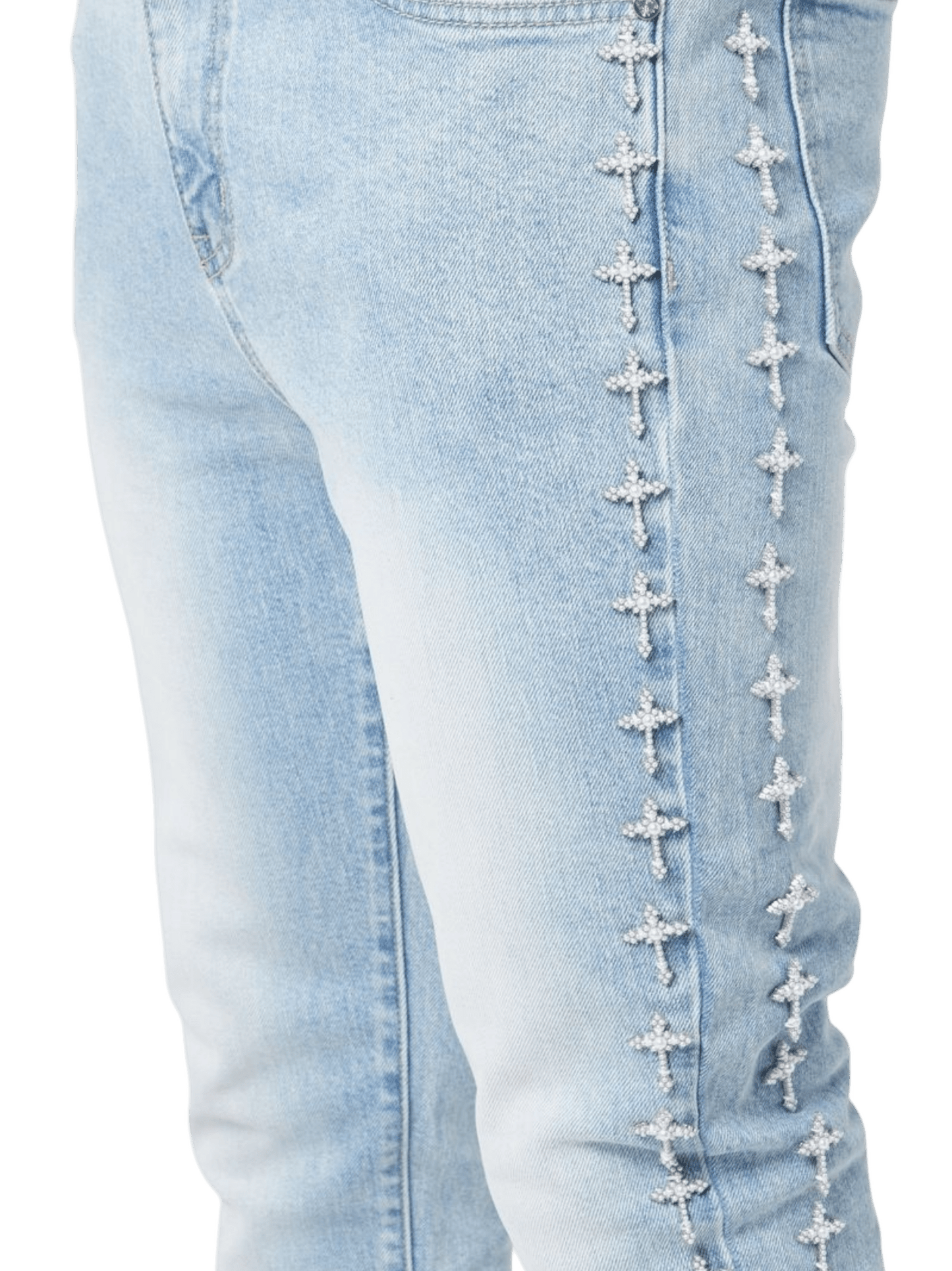 Guapi Vintage Blue Crosses Embellished Denim