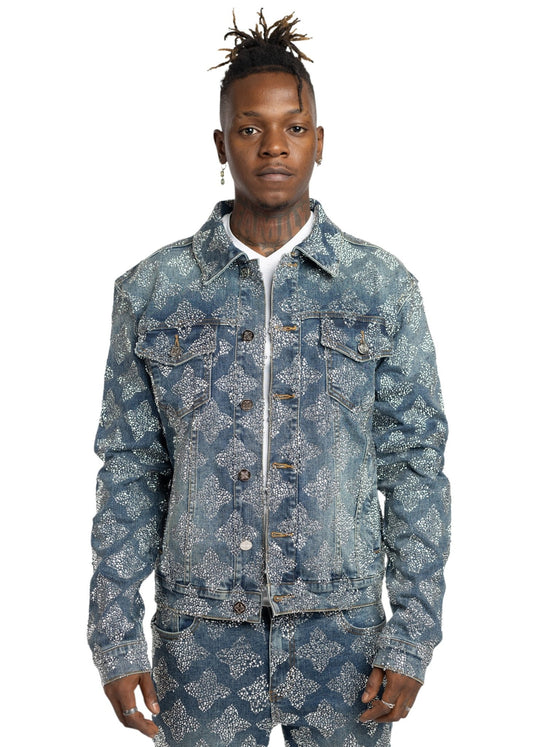 Guapi Vintage Blue Embellished Denim Jacket