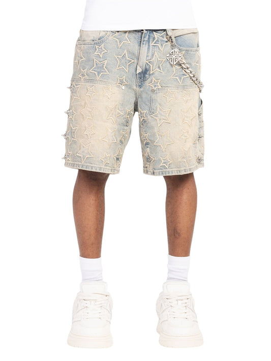 Guapi Vintage Blue Stars Denim Shorts
