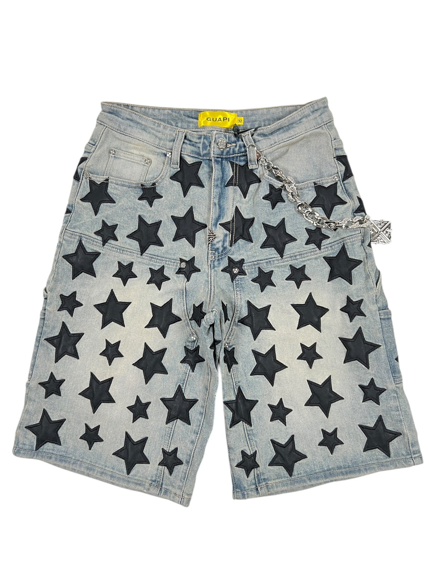 Guapi Vintage Blue Stars Denim Shorts V2