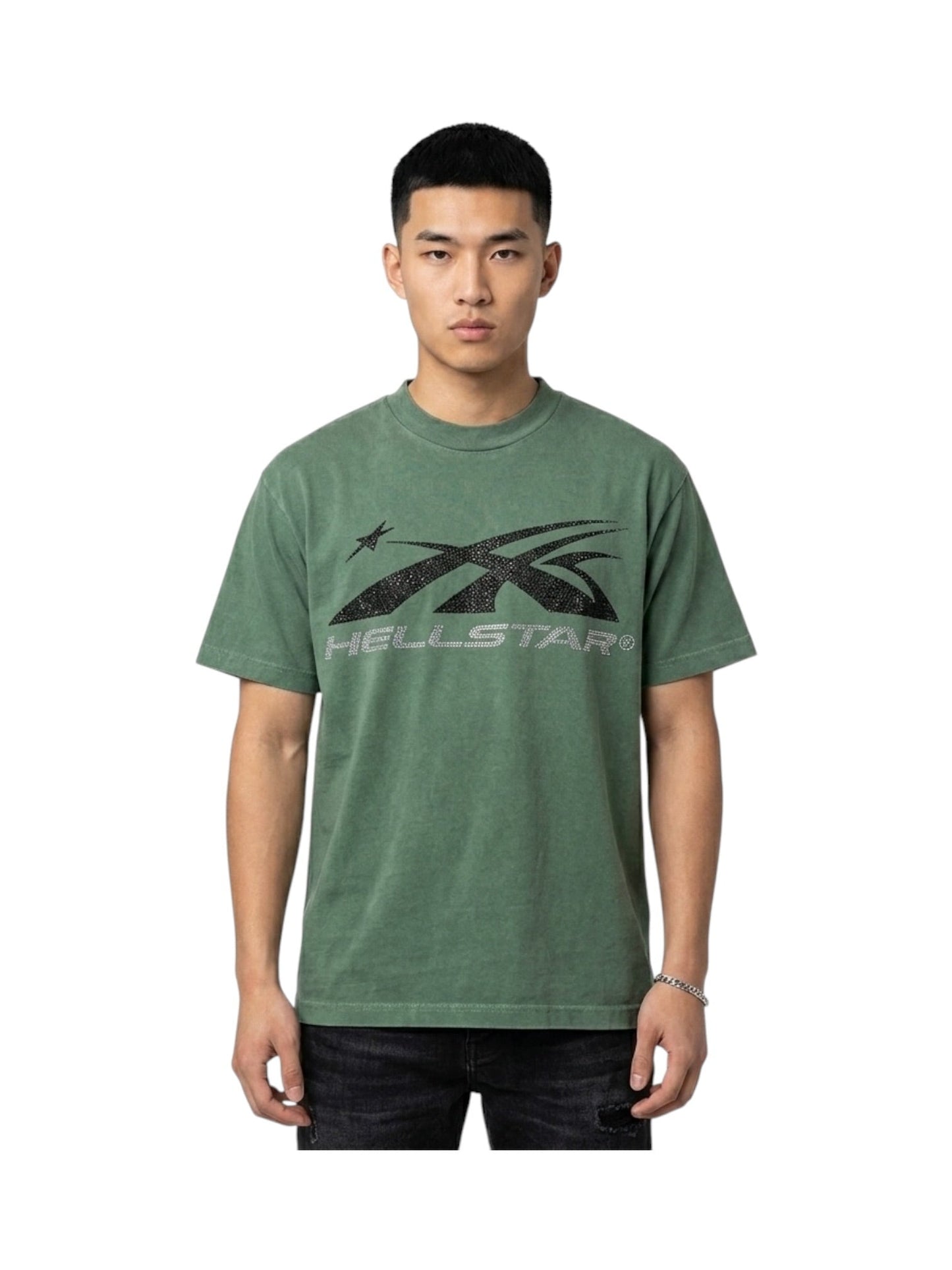 Hellstar Classic Logo T-Shirt (RHINESTONES) Green
