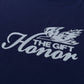 The HONOR THE GIFT Auto Club Box Tee Navy is a 100% cotton Standard Fit t-shirt featuring "Honor The Gift" and a white bird illustration on the front.